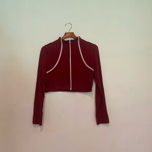 Women’s Red Feathers Cropped Full Zip Long Sleeve XL